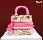 Dior lady raffia medium pink bag - 2