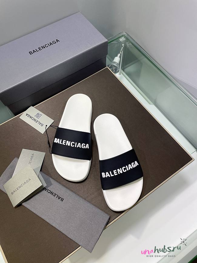 Balenciaga white/ black slippers - 1