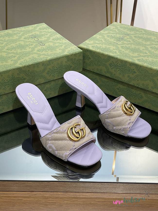 Gucci GG Purple Canvas Heels - 1