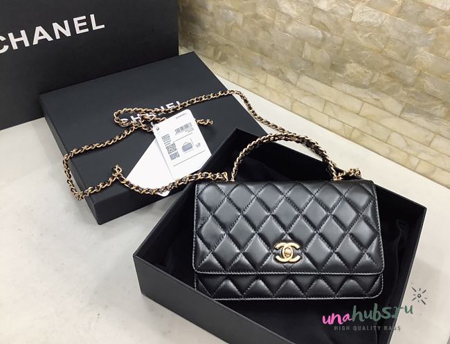 Chanel woc lambskin handle black leather bag - 1