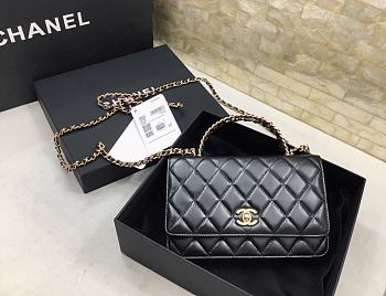 Chanel woc lambskin handle black leather bag