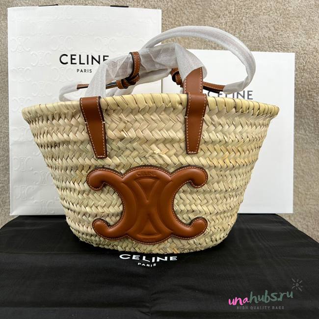 Celine Nano Triomphe Panier In Palm Leaves And Calfskin Bag - 1