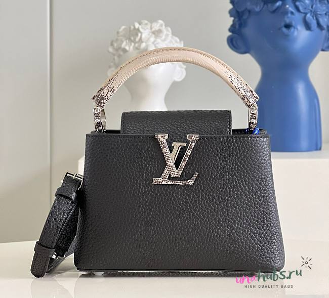 Louis Vuitton BB Capucines snake leather handle black bag - 1