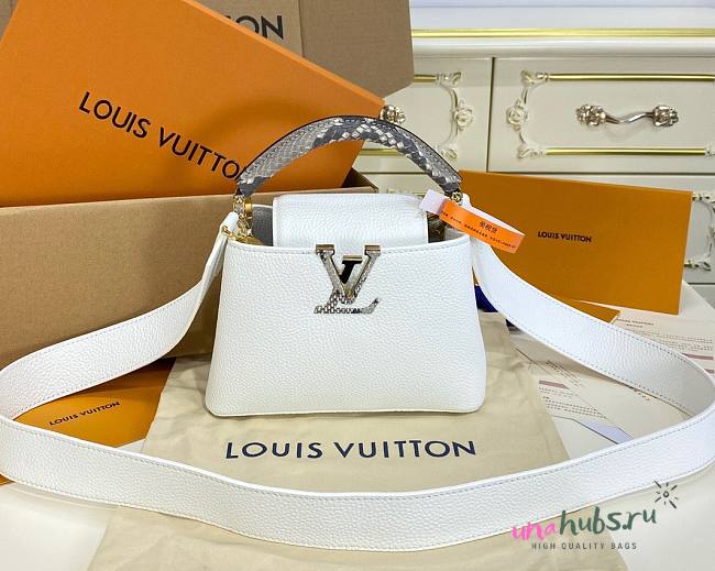 Louis Vuitton BB Capucines snake leather handle white bag - 1