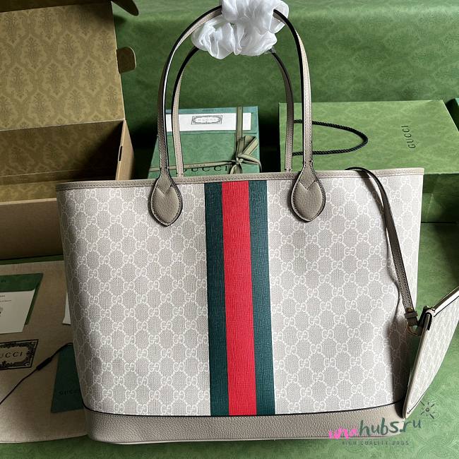 Gucci White Beige Ophidia GG Large Tote - 1