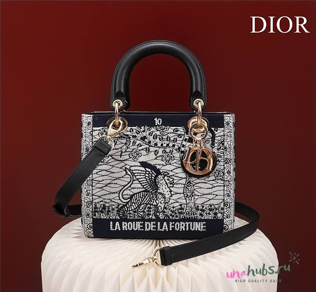 Dior Medium Lady Blue Satin with Bead Embroidery Bag - 1