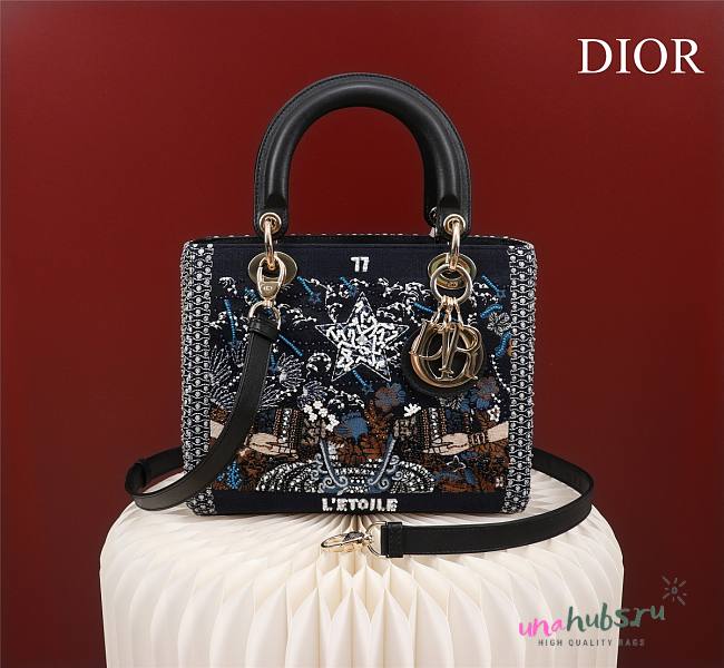 Dior Medium Lady Star Satin with Bead Embroidery Bag - 1