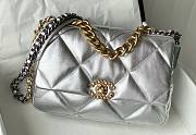 Chanel 19 silver leather large bag - 1