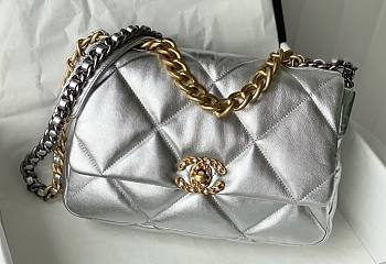 Chanel 19 silver leather large bag