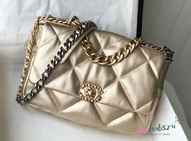 Chanel 19 golden leather large bag - 1