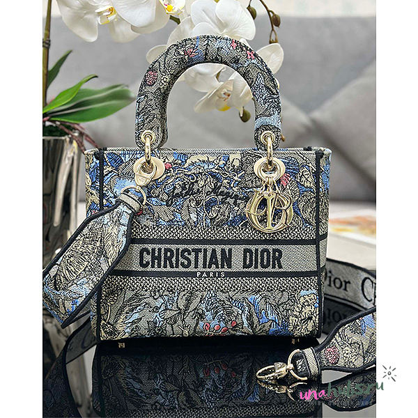 Dior Lady Medium Jardin Magique Embroidery Blue Bag - 1