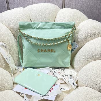 Chanel blue mint leather tote shopping medium bag