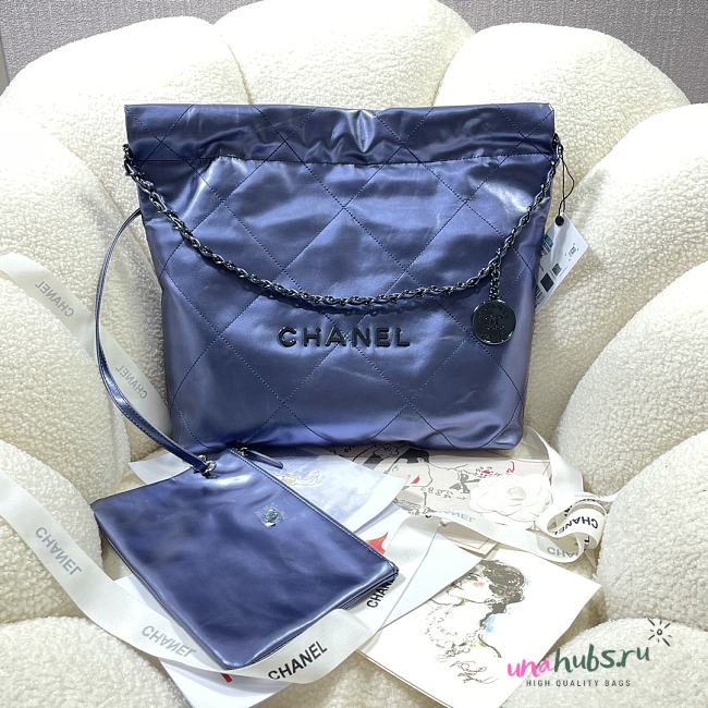 Chanel blue leather tote shopping medium bag - 1