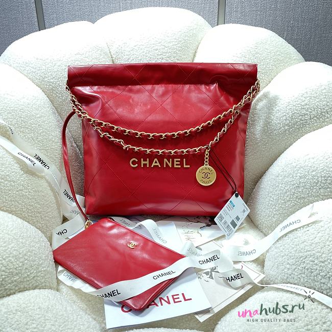 Chanel red leather tote shopping medium bag - 1