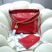 Chanel red leather tote shopping medium bag - 4