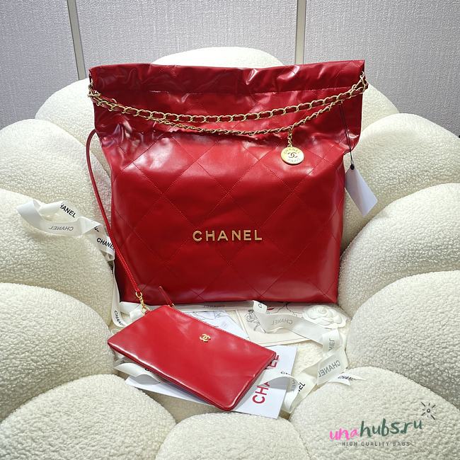 Chanel red leather tote shopping large bag - 1