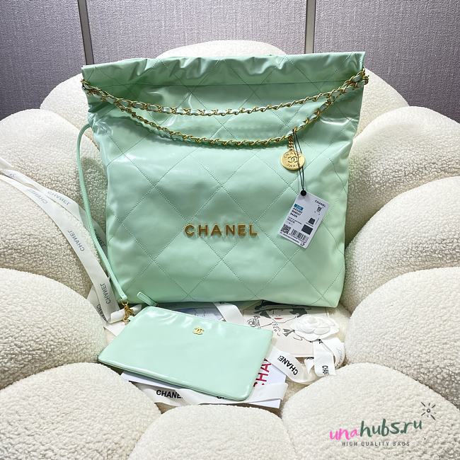 Chanel mint leather tote shopping large bag - 1