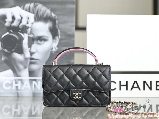 Chanel Lambskin Quilted Mini Top Handle Rectangular Flap Bag - 1