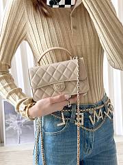 Chanel Beige Lambskin Quilted Mini Top Handle Rectangular Flap Bag - 6