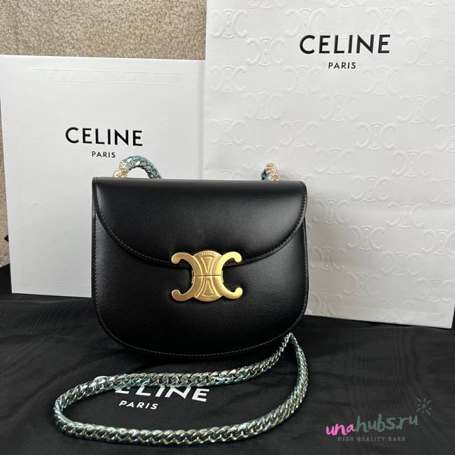 Celine Teen Chain Besace Triomphe Black Gold Bag - 1