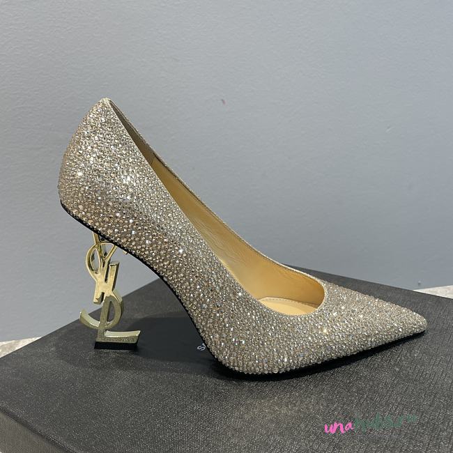 YSL Crystal Embellished Pump Gold Heels 10cm - 1