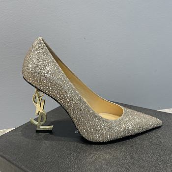 YSL Crystal Embellished Pump Gold Heels 10cm
