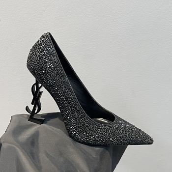 YSL Crystal Embellished Pump Black Heels 10cm