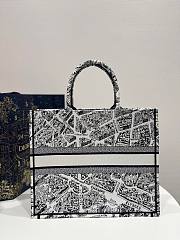 Dior Book Tote Black and White Plan de Paris Embroidery Bag - 4