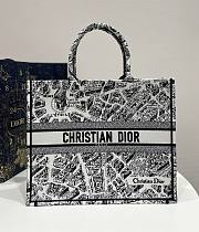 Dior Book Tote Black and White Plan de Paris Embroidery Bag - 1