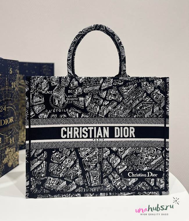 Dior Book Tote Black Plan de Paris Embroidery Bag - 1