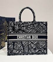 Dior Book Tote Black Plan de Paris Embroidery Bag - 1