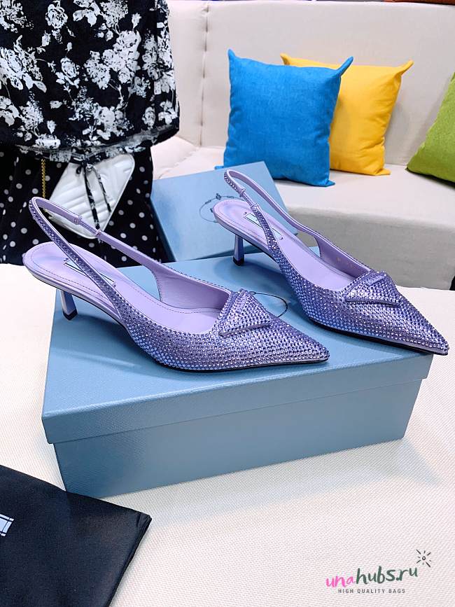 Prada satin slingback purple crystals pumps 5.5cm - 1