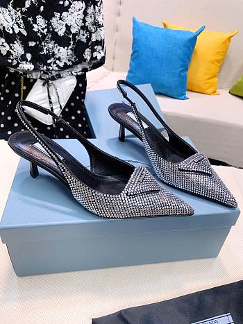 Prada satin slingback black white crystals pumps 5.5cm 