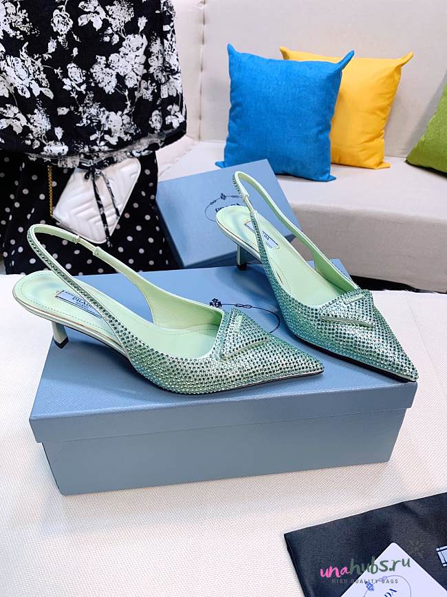 Prada satin slingback green crystals pumps 5.5cm - 1