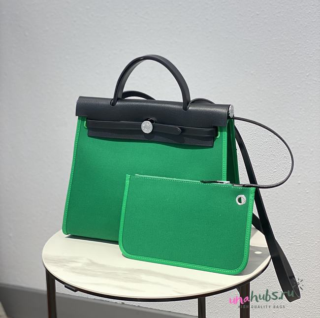 Hermes Herbag Green 31 Zip Leather Bag - 1