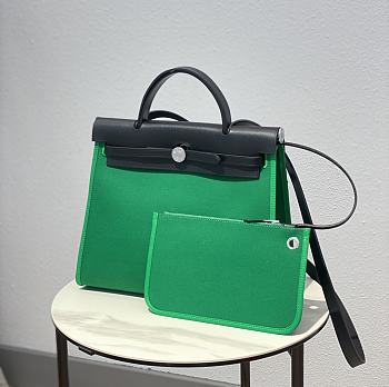 Hermes Herbag Green 31 Zip Leather Bag