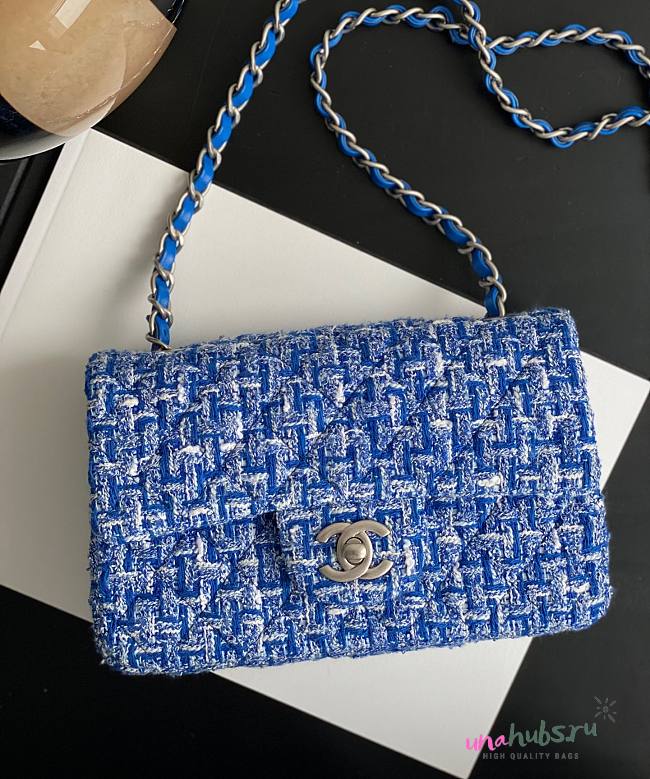 Chanel CF Mini Rectangular Blue TweedFlap Bag - 1