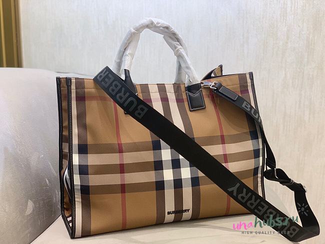 Burberry Beige Check Denny Tote Bag - 1