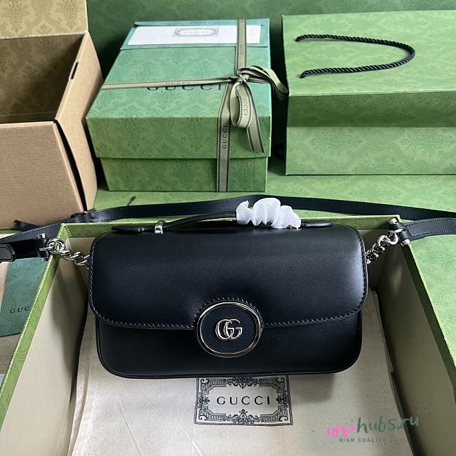 Gucci foldover-top black leather shoulder bag - 1