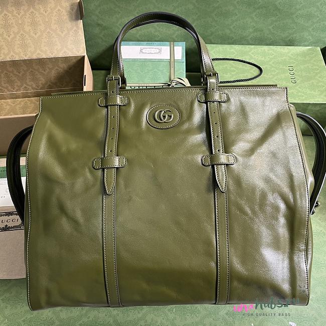 Gucci Double G Large green leather tote bag - 1