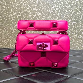 Valentino Garavani Roman Stud small quilted hot pink leather shoulder bag