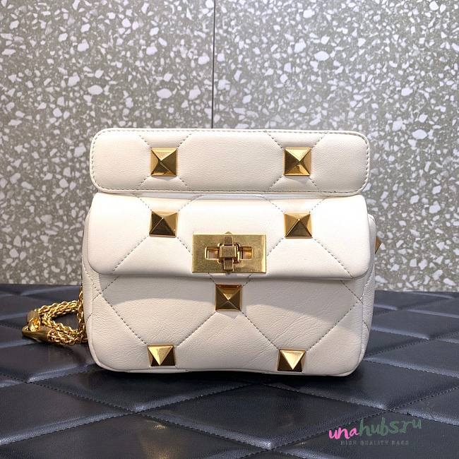 Valentino Garavani Roman Stud small quilted white leather bag - 1