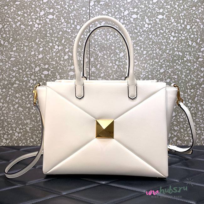 Valentino Garavani One stud white leather tote bag - 1