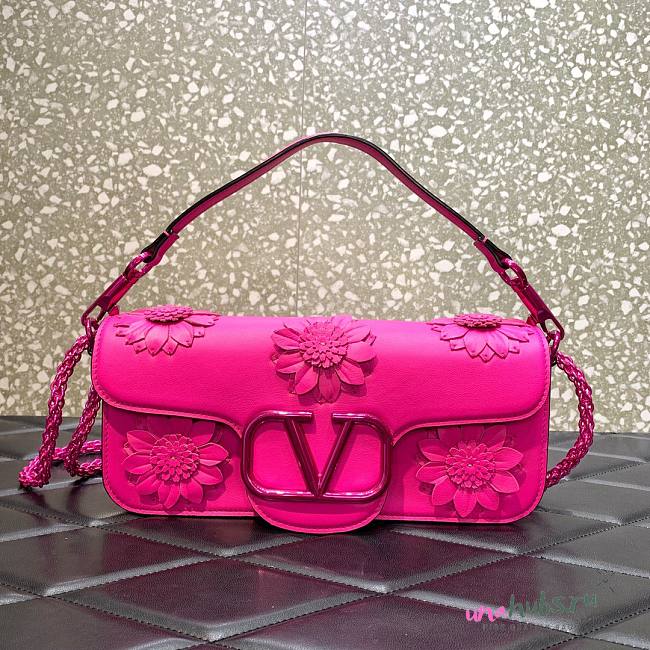 Valentino Garavani Loco Flower Pink Leather Bag - 1