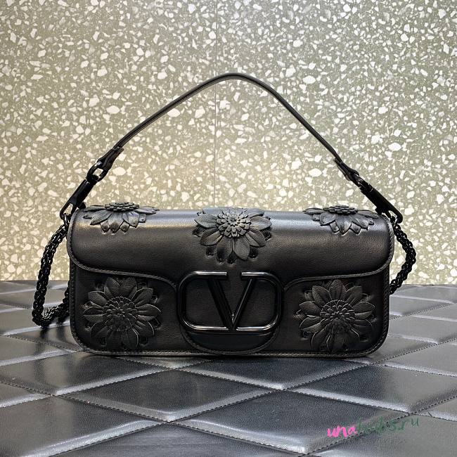 Valentino Garavani Loco Flower Black Leather Bag - 1