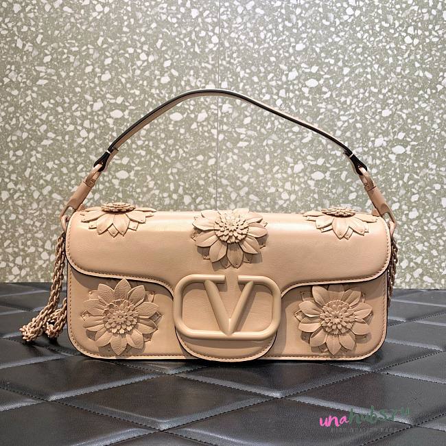 Valentino Garavani Loco Flower Beige Leather Bag - 1