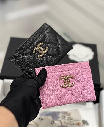 Chanel pink/ black card holder