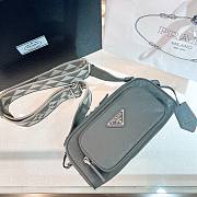 Prada Logo Plaque Zipped Grey Shoulder Bag - 2