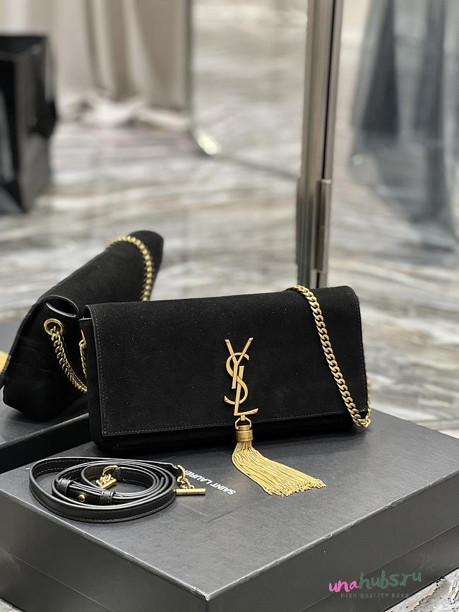 YSL Kate Black Suede Clutch Bag - 1