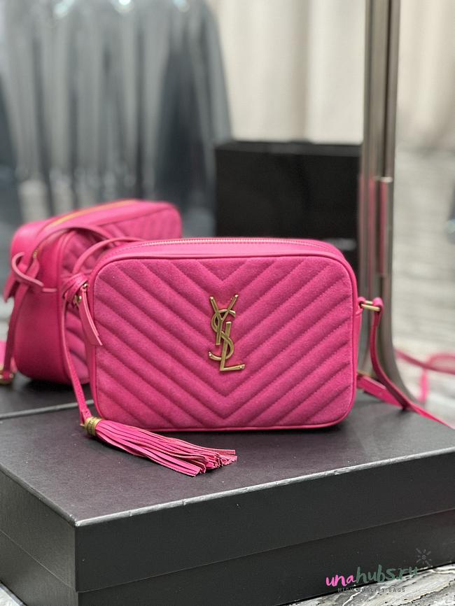 YSL Pink Quilted Suede Lou Camera Bag - 1